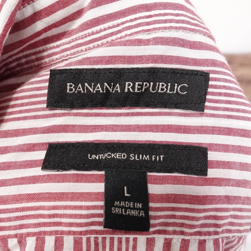 Banana Republic‎ Shirt Mens Large Striped Untucked Slim Fit Casual Workwear